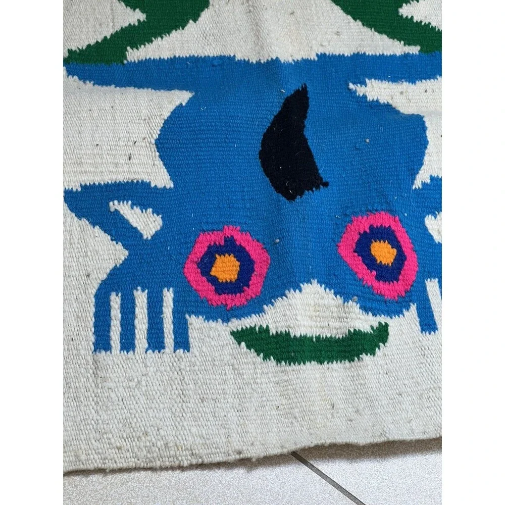 Handwoven Chameleon Lizard Wall Hanging rUG Pink Eyes Reacts With UV Light